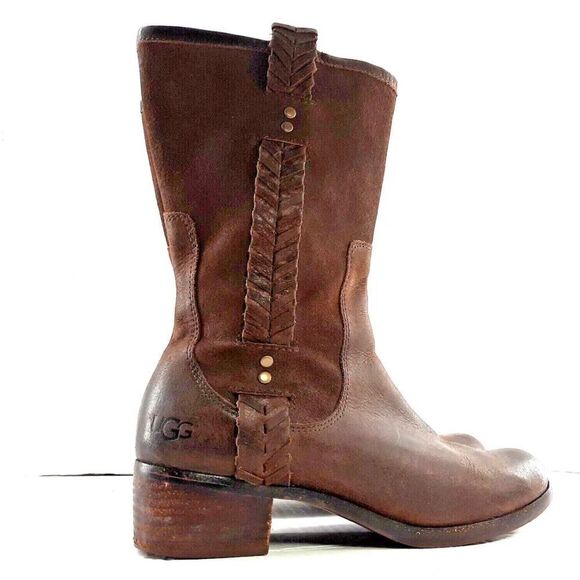 UGG Shoes - UGG Jaspan Mid-Calf Chocolate Brown riding Leather Boot Size 8.5 excelle…